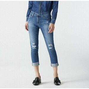 AG Adriano Goldschmied Distressed Ex Boyfriend Slim Jeans Teal Sky